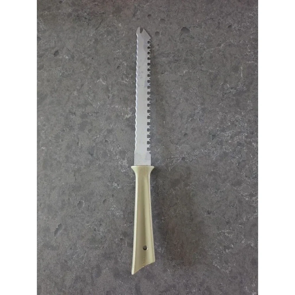 Vtg Quikut Quikkle Olive Green Knife Double Serrated Food Bread Meat USA MCM